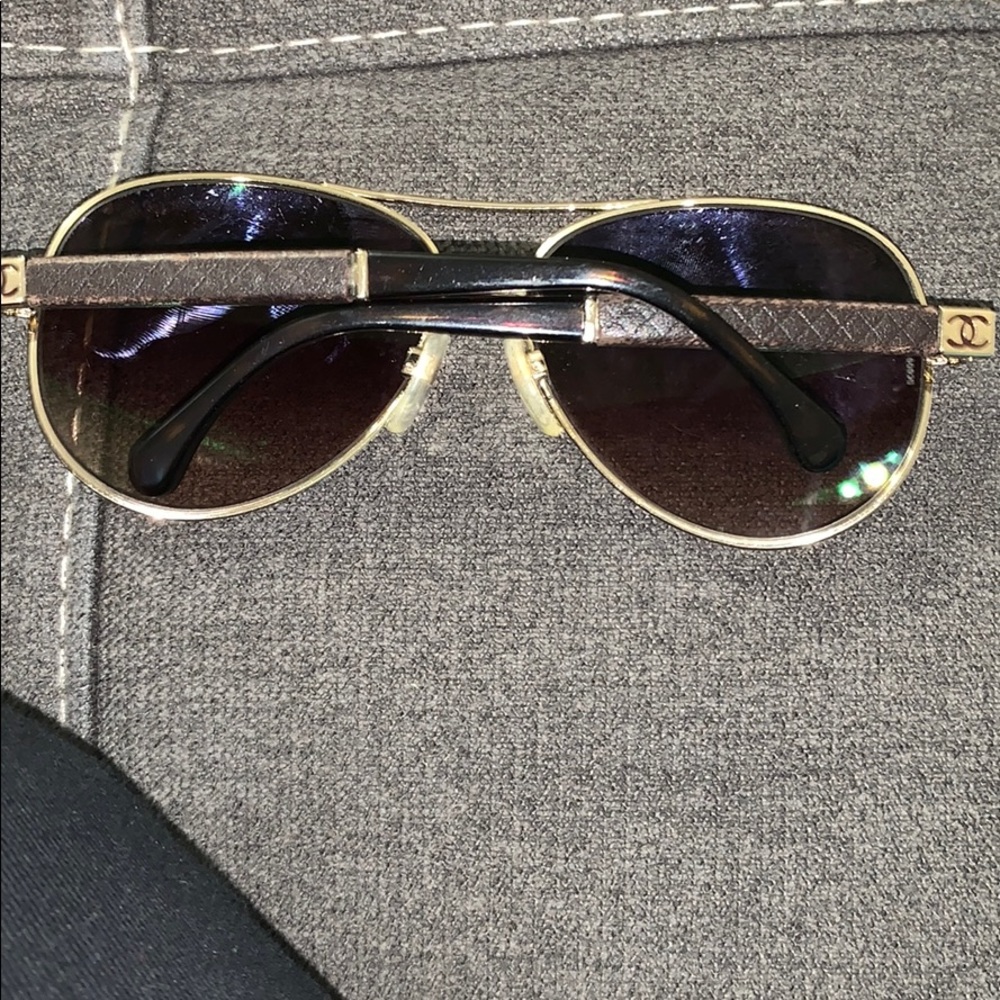 Chanel gold and brown aviator sunglasses